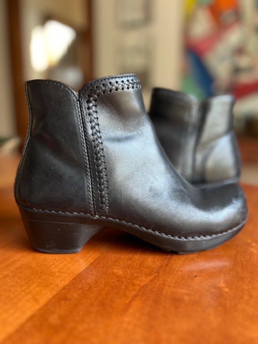 Dansko Black Leather Low Heel Ankle Booties